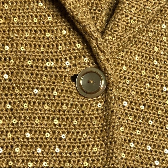 Jones NEW YORK SIGNATURE Cotton Gold Button Front Sequins Cardigan - Size Medium - Picture 3 of 6